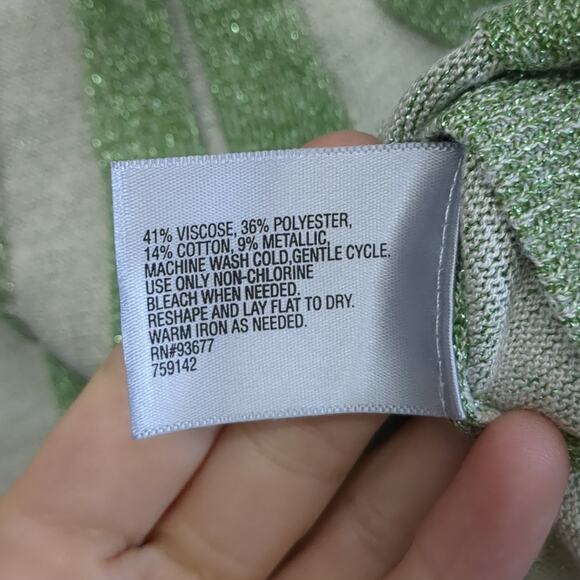 Worthington Sleeveless Top with Green and silver metallic Stripes size small - Picture 4 of 5